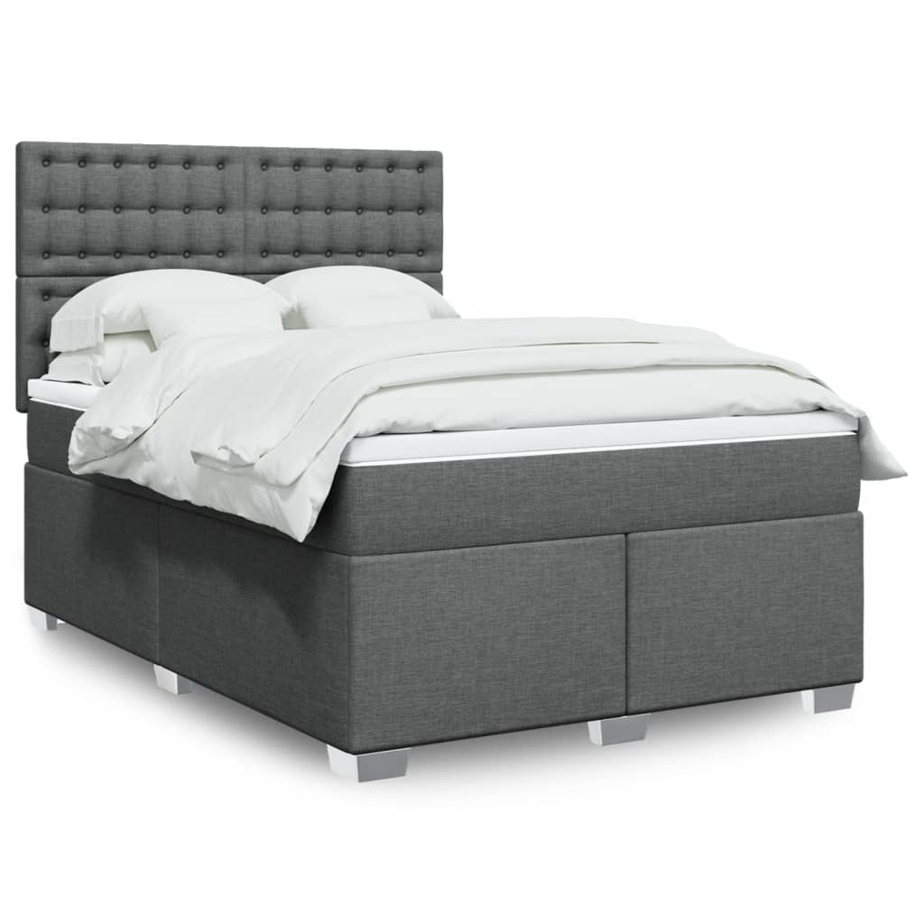Boxspring met matras stof donkergrijs 140x200 cm