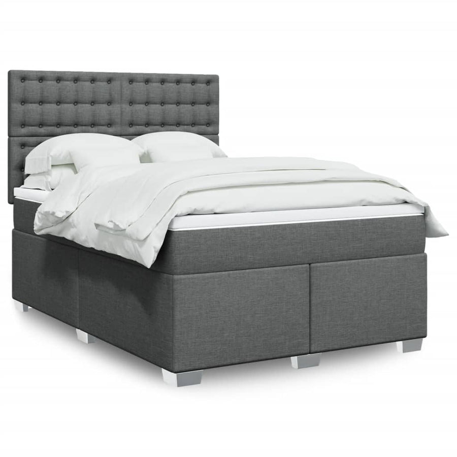 Boxspring met matras stof donkergrijs 140x200 cm