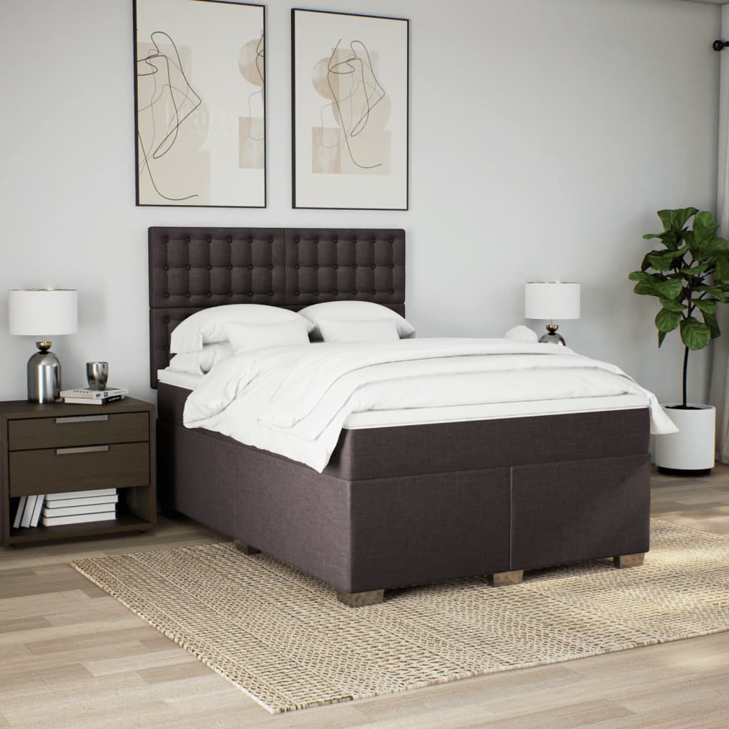 Boxspring met matras stof donkerbruin 140x200 cm