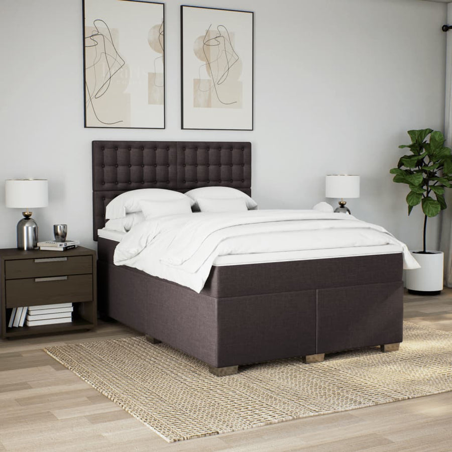 Boxspring met matras stof donkerbruin 140x200 cm