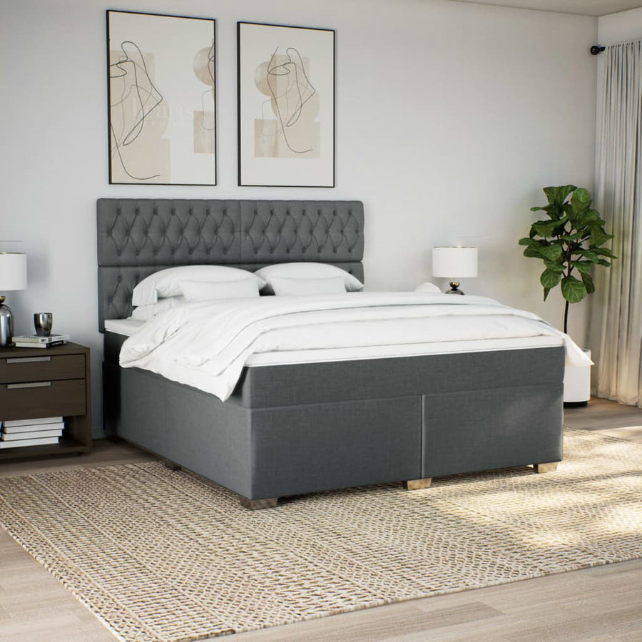 Boxspring met matras stof donkergrijs 180x200 cm