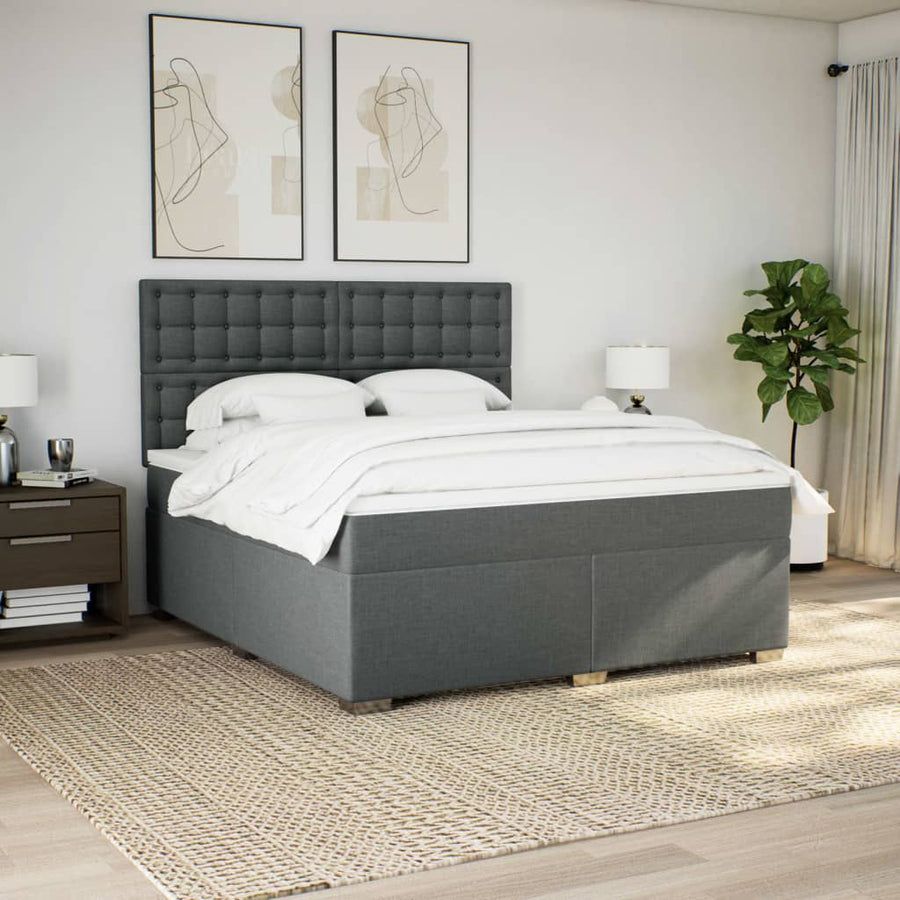 Boxspring met matras stof donkergrijs 180x200 cm