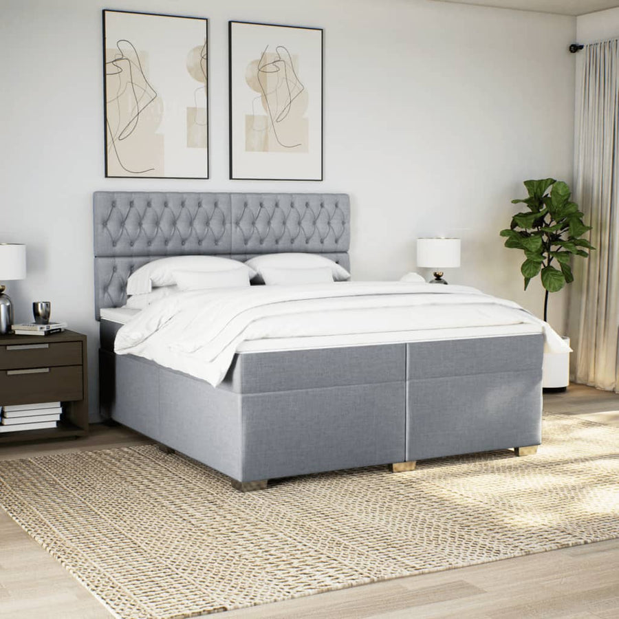 Boxspring met matras stof lichtgrijs 200x200 cm