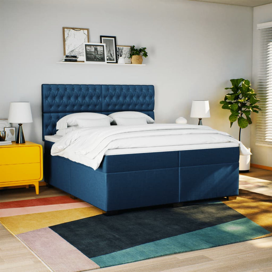 Boxspring met matras stof blauw 200x200 cm