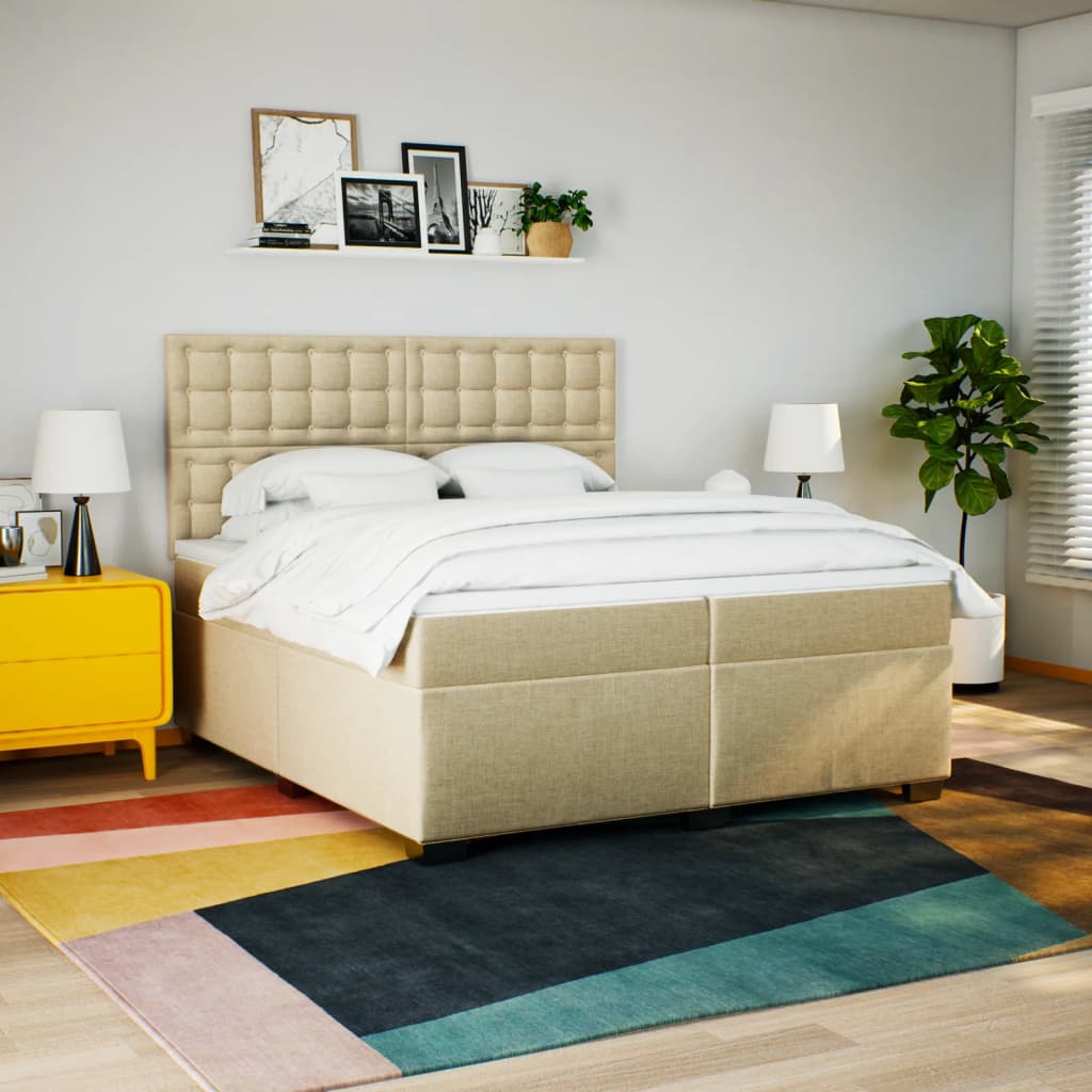 Boxspring met matras stof crèmekleurig 200x200 cm
