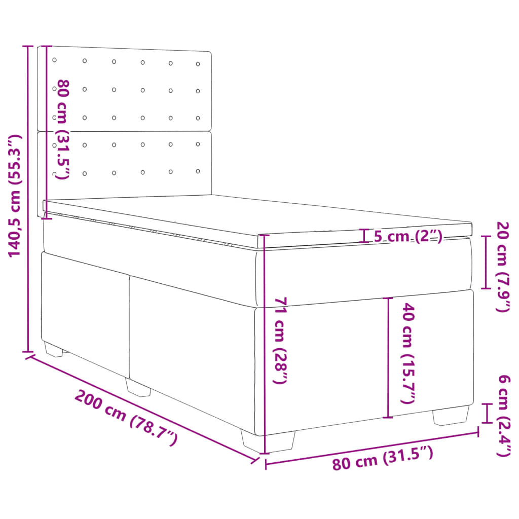 Boxspring met matras kunstleer grijs 80x200 cm