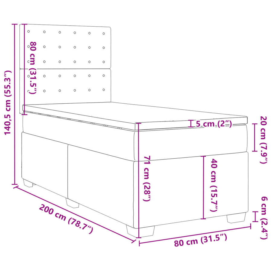 Boxspring met matras kunstleer grijs 80x200 cm