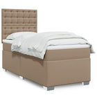 Box spring bed with mattress faux leather cappuccino color 90x200 cm