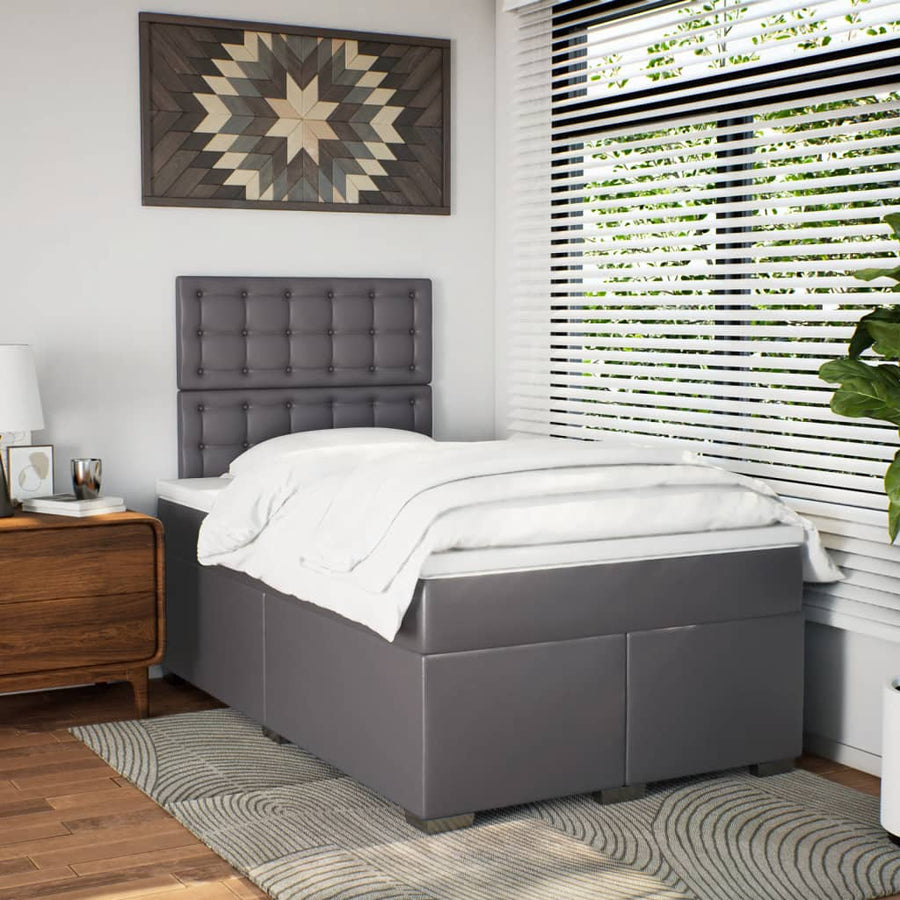 Boxspring met matras kunstleer grijs 120x190 cm