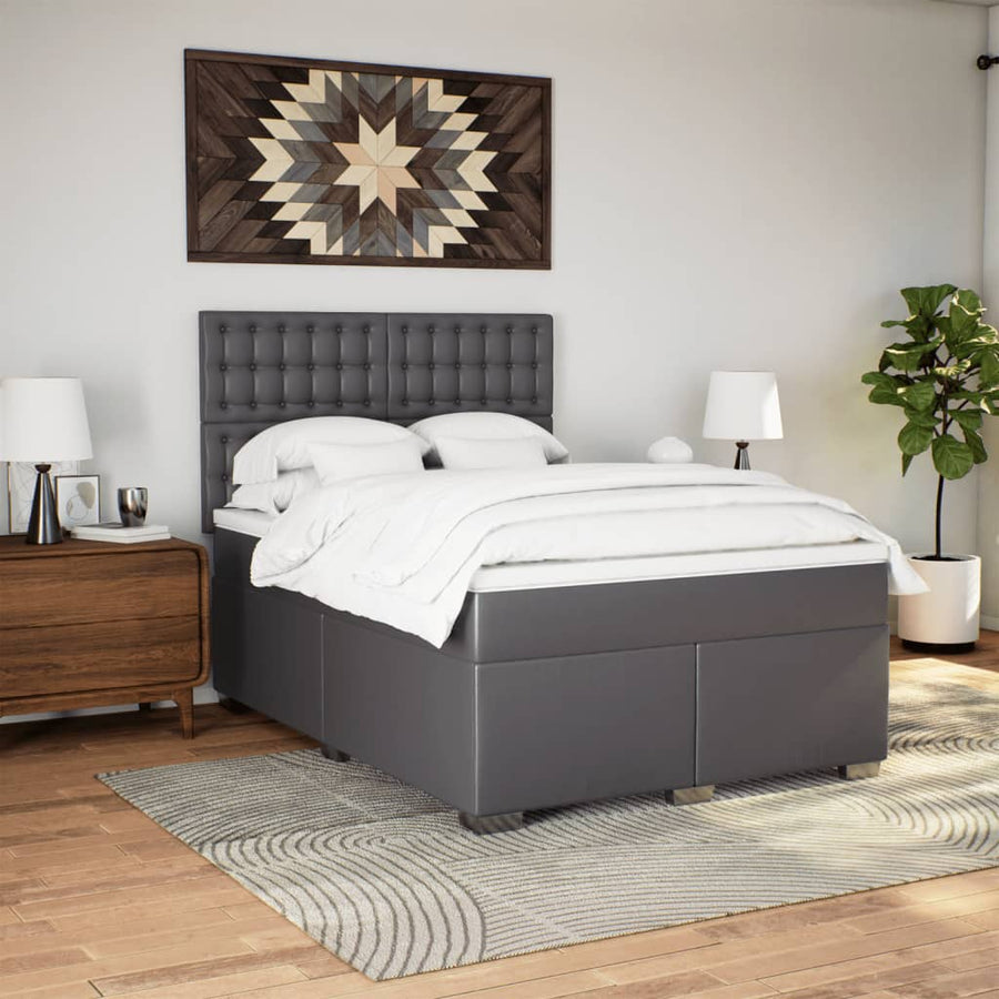 Boxspring met matras kunstleer grijs 140x190 cm
