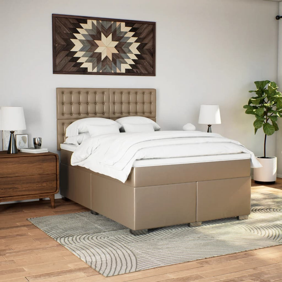 Boxspring met matras kunstleer cappuccinokleurig 140x200 cm