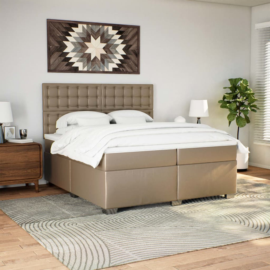 Boxspring met matras kunstleer cappuccinokleurig 200x200 cm