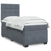 Box spring with dark gray velvet mattress 80x200 cm