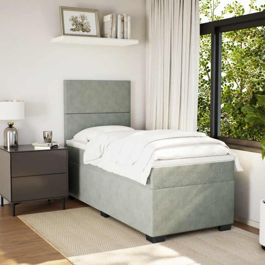 Boxspring met matras fluweel lichtgrijs 90x190 cm