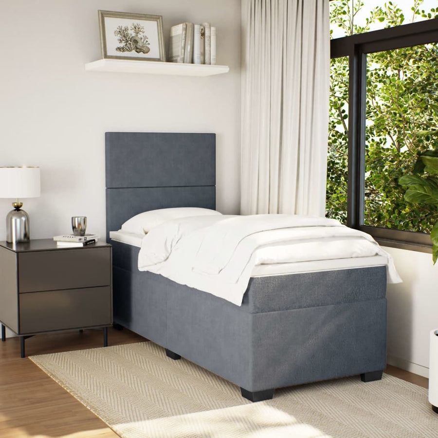 Boxspring met matras fluweel donkergrijs 90x190 cm