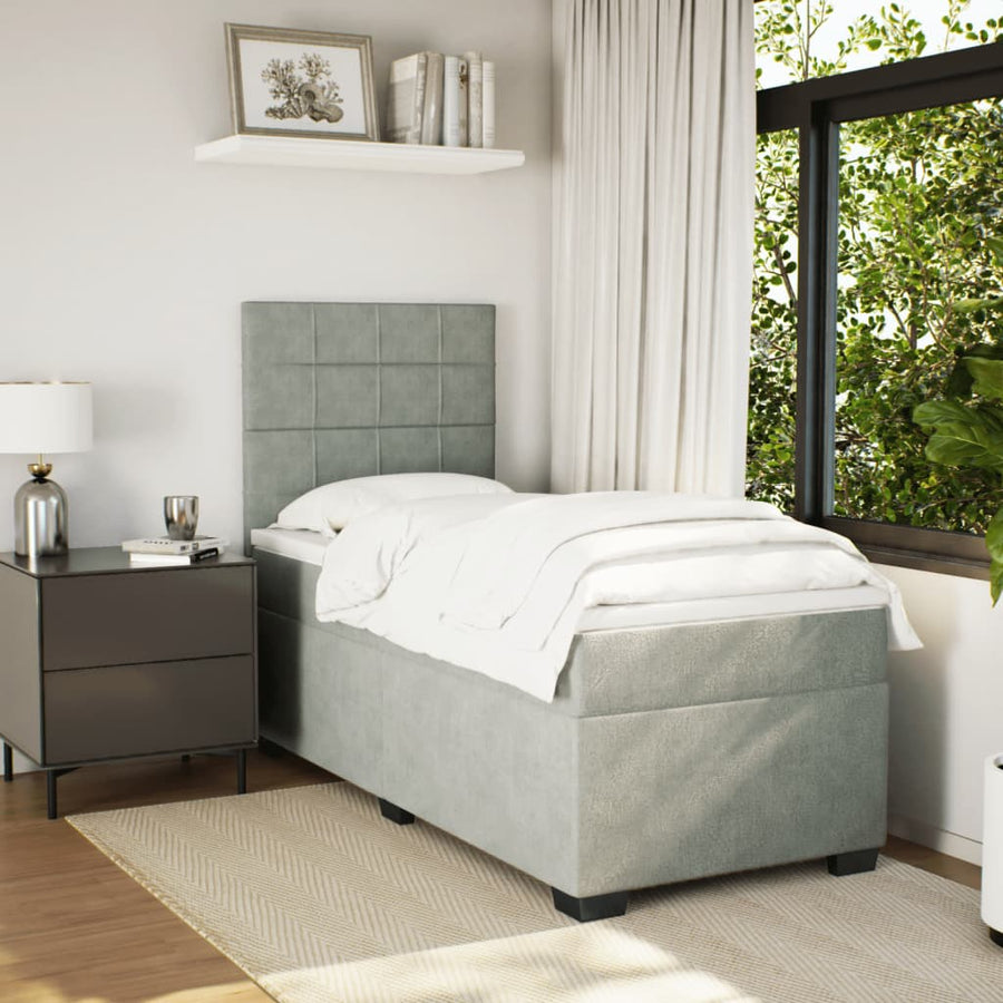Boxspring met matras fluweel lichtgrijs 90x190 cm