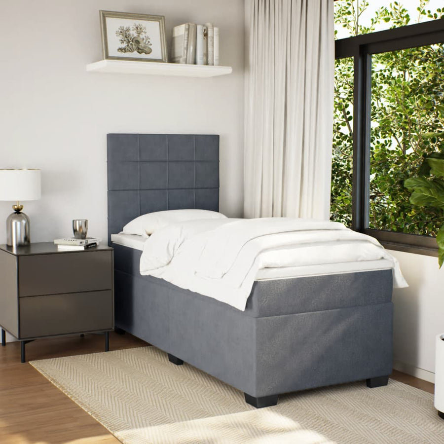 Boxspring met matras fluweel donkergrijs 90x190 cm