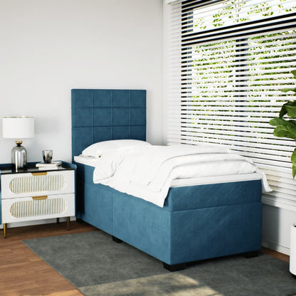 Boxspring met matras fluweel blauw 90x190 cm