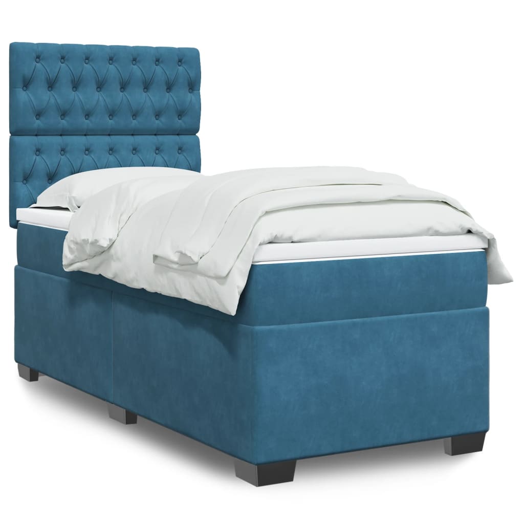 Boxspring met matras fluweel blauw 90x190 cm