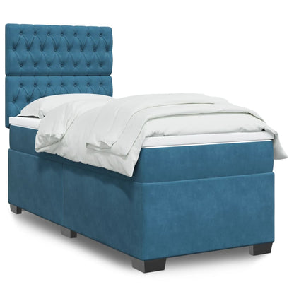 Boxspring met matras fluweel blauw 90x190 cm