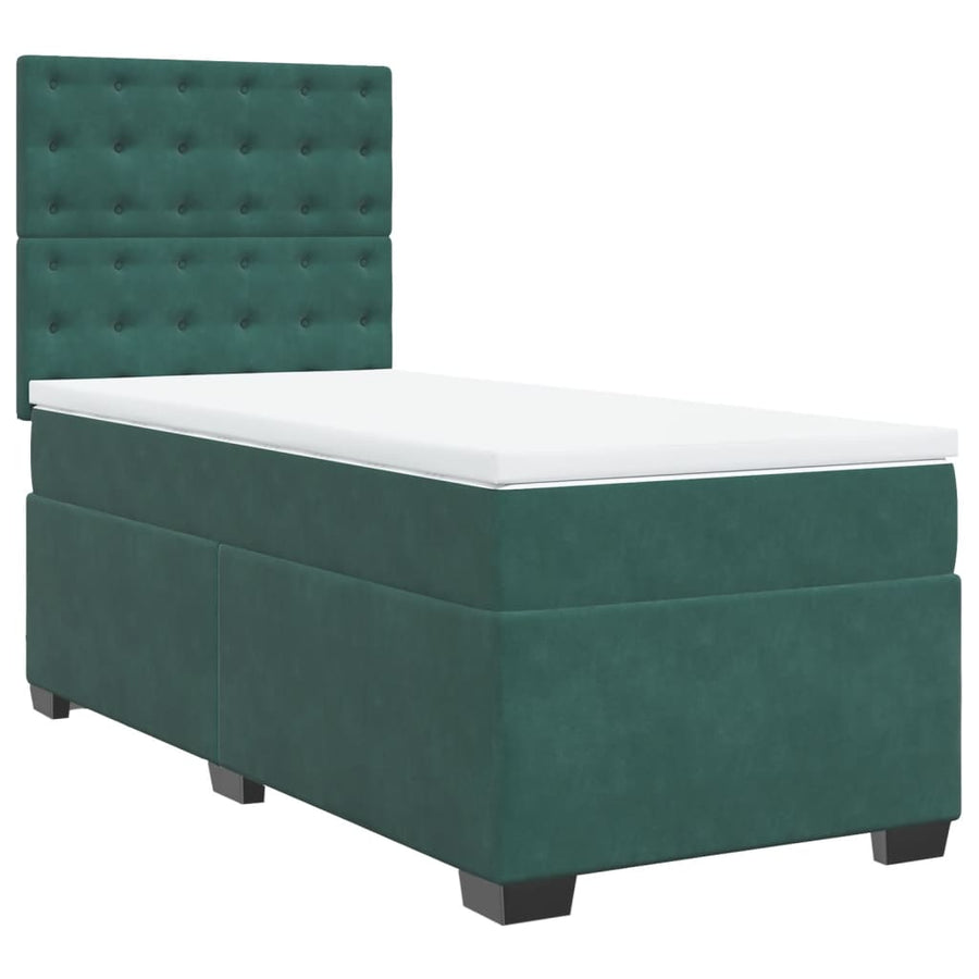 Boxspring met matras fluweel donkergroen 90x190 cm