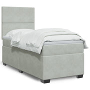 Velvet light gray box spring bed with mattress 90x200 cm