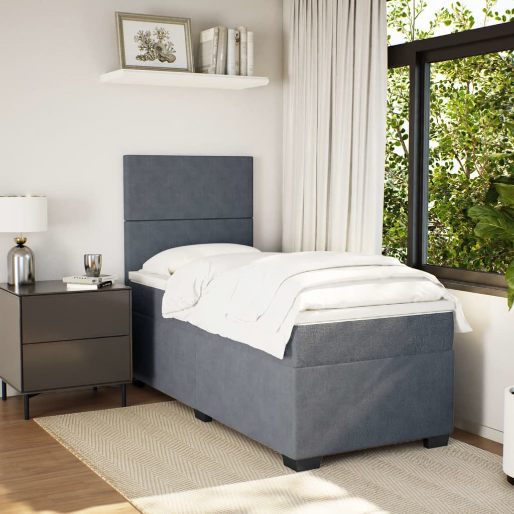 Boxspring met matras fluweel donkergrijs 90x200 cm