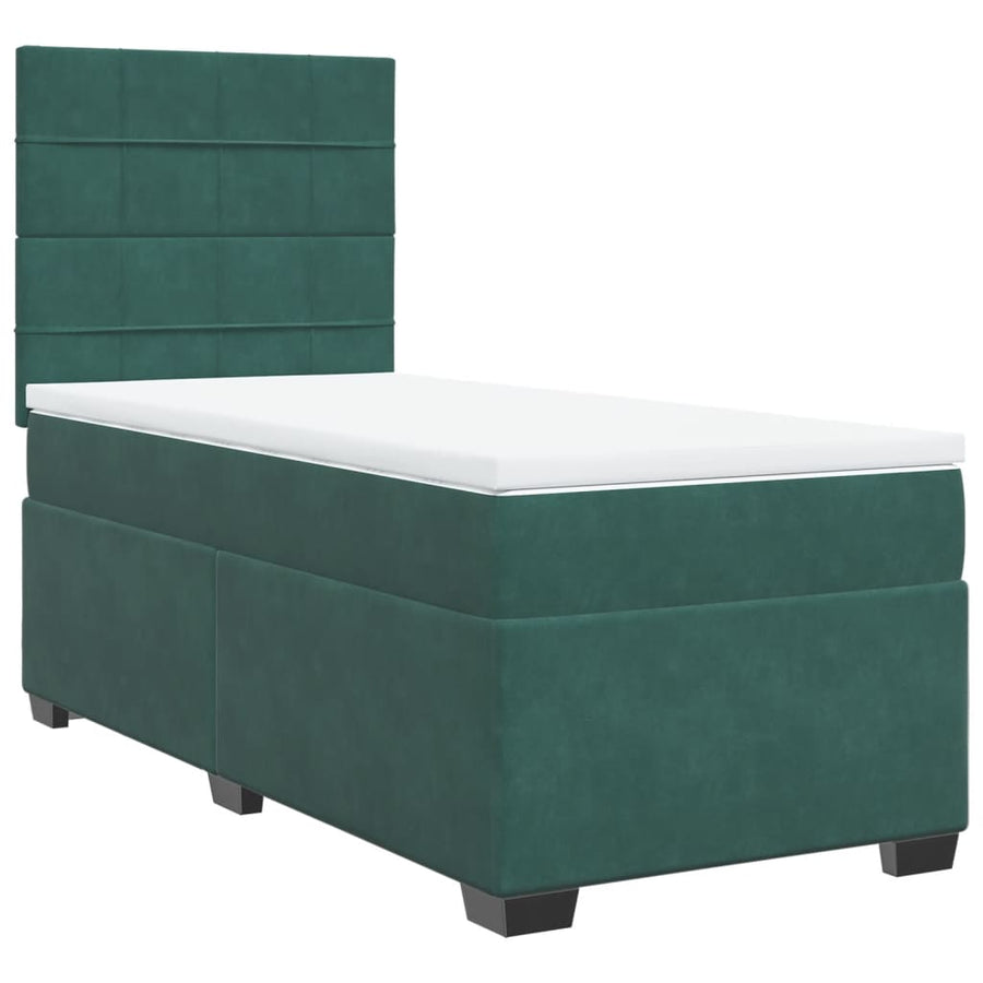 Boxspring met matras fluweel donkergroen 90x200 cm