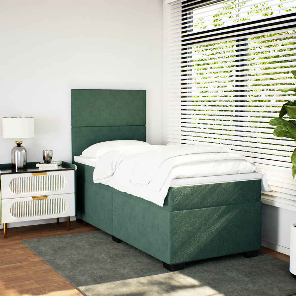 Boxspring met matras fluweel donkergroen 90x200 cm