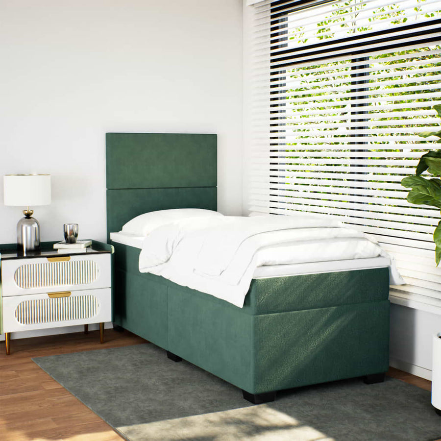 Boxspring met matras fluweel donkergroen 90x200 cm