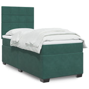 Box spring bed with dark green velvet mattress 90x200 cm