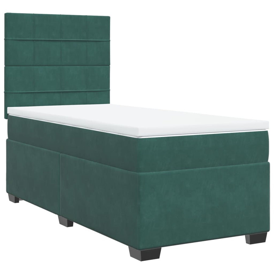 Boxspring met matras fluweel donkergroen 90x200 cm