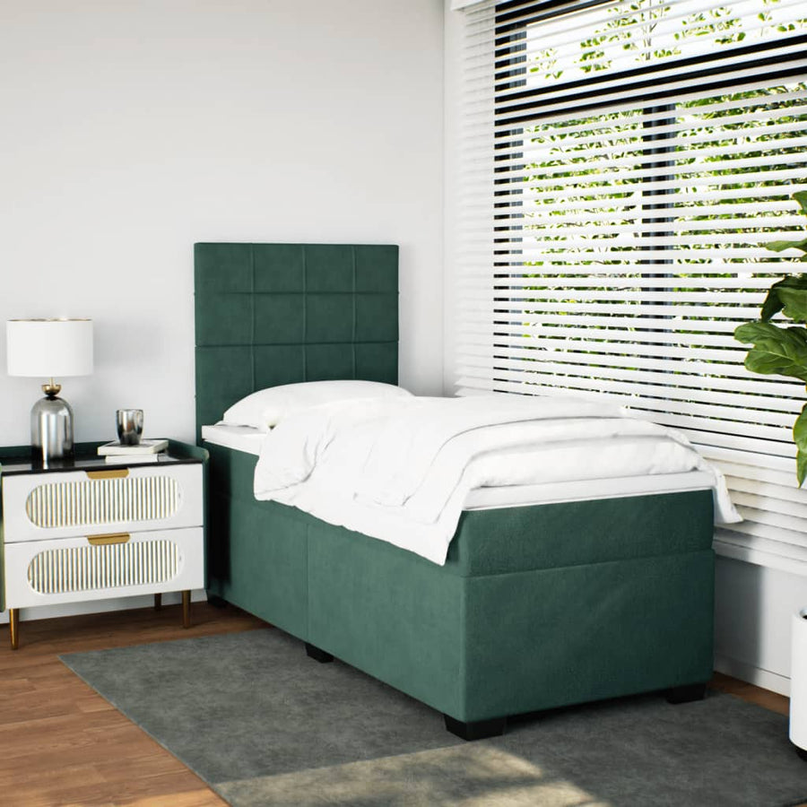 Boxspring met matras fluweel donkergroen 90x200 cm