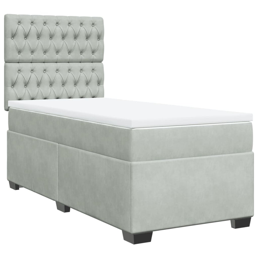 Boxspring met matras fluweel lichtgrijs 90x200 cm