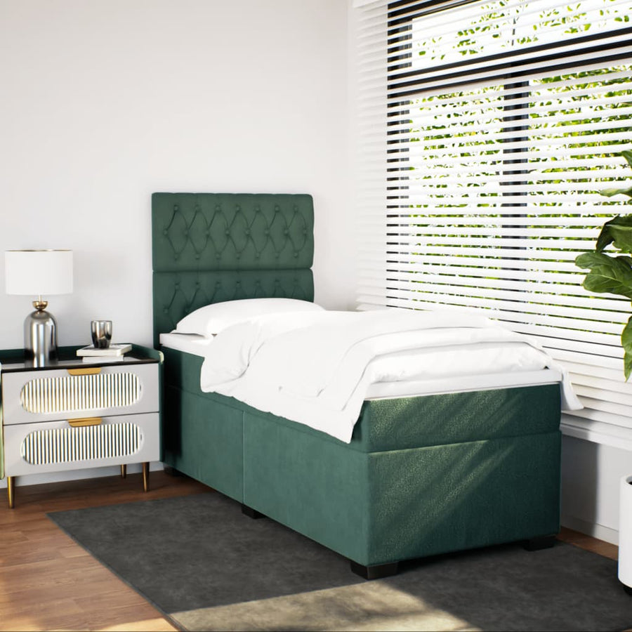 Boxspring met matras fluweel donkergroen 90x200 cm