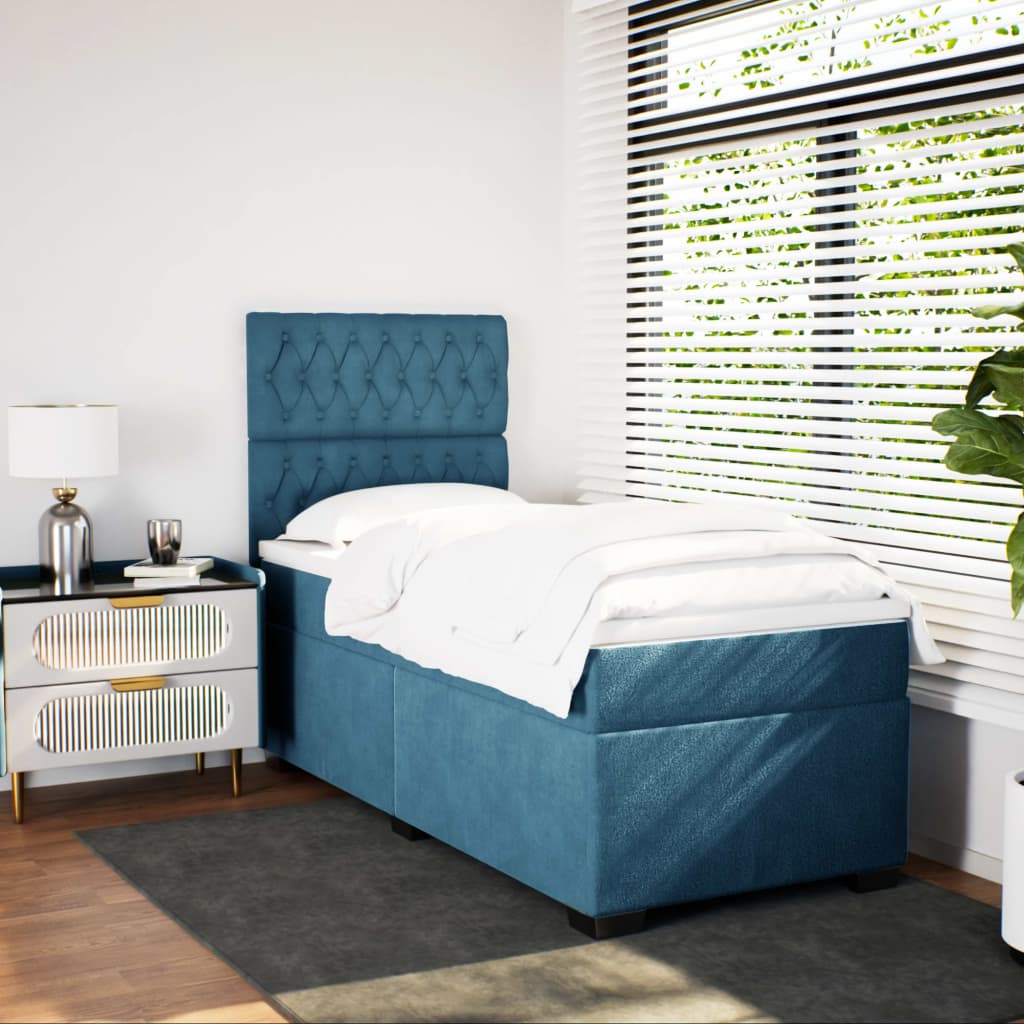 Boxspring met matras fluweel blauw 90x200 cm