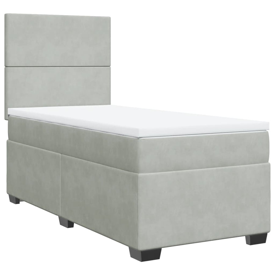 Boxspring met matras fluweel lichtgrijs 100x200 cm