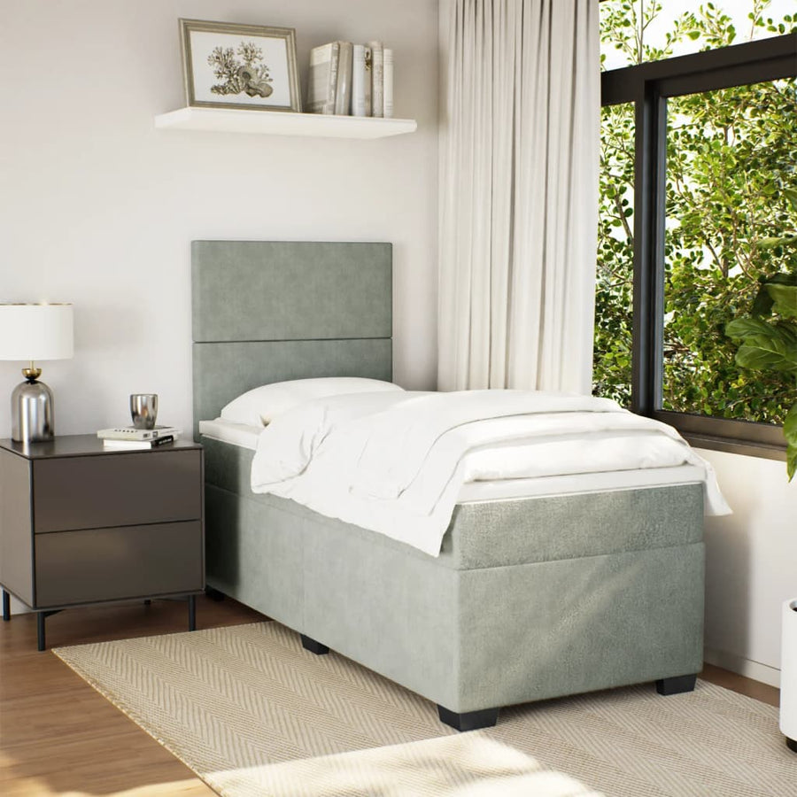 Boxspring met matras fluweel lichtgrijs 100x200 cm