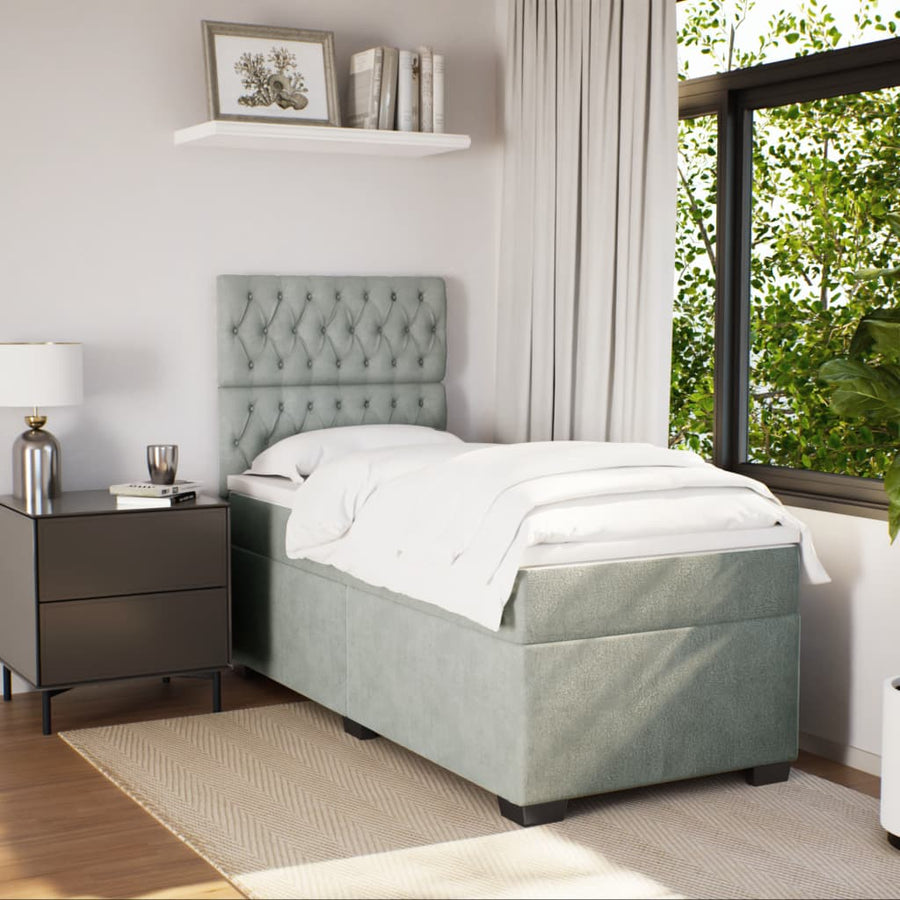 Boxspring met matras fluweel lichtgrijs 100x200 cm