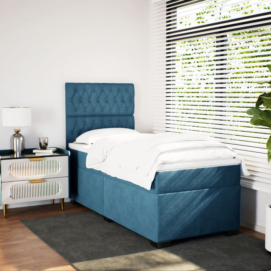 Boxspring met matras fluweel blauw 100x200 cm
