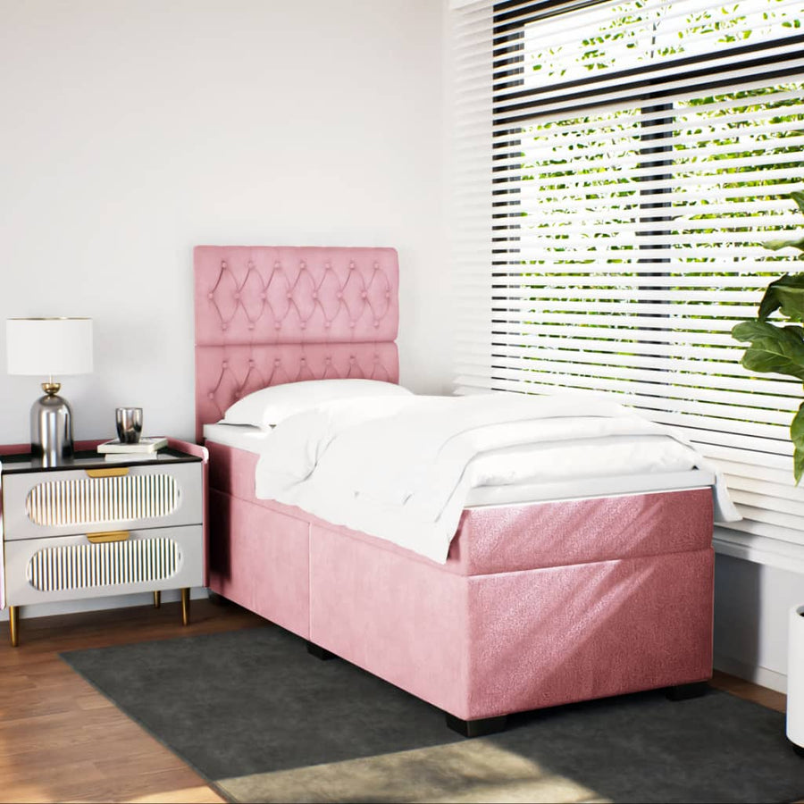 Boxspring met matras fluweel roze 100x200 cm
