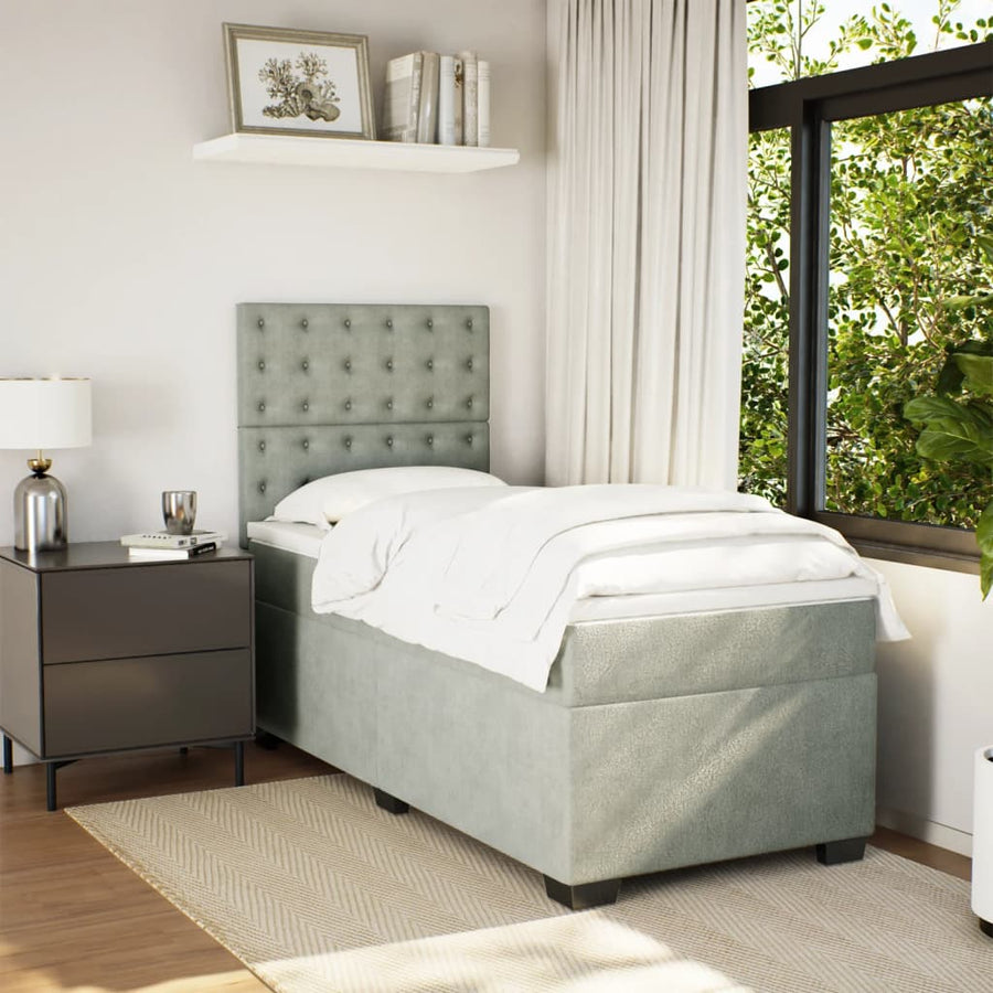 Boxspring met matras fluweel lichtgrijs 100x200 cm