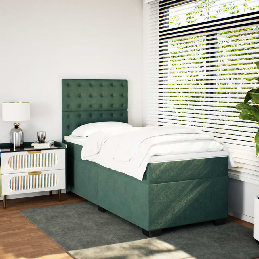 Boxspring met matras fluweel donkergroen 100x200 cm