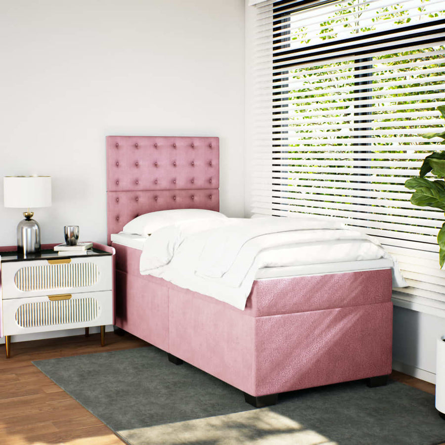 Boxspring met matras fluweel roze 100x200 cm