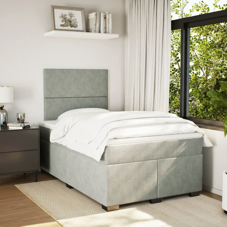 Boxspring met matras fluweel lichtgrijs 120x190 cm