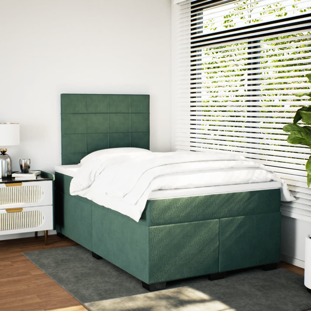 Boxspring met matras fluweel donkergroen 120x190 cm