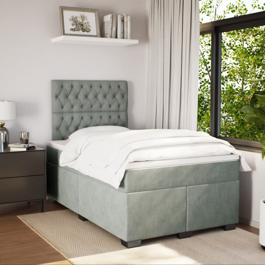 Boxspring met matras fluweel lichtgrijs 120x190 cm