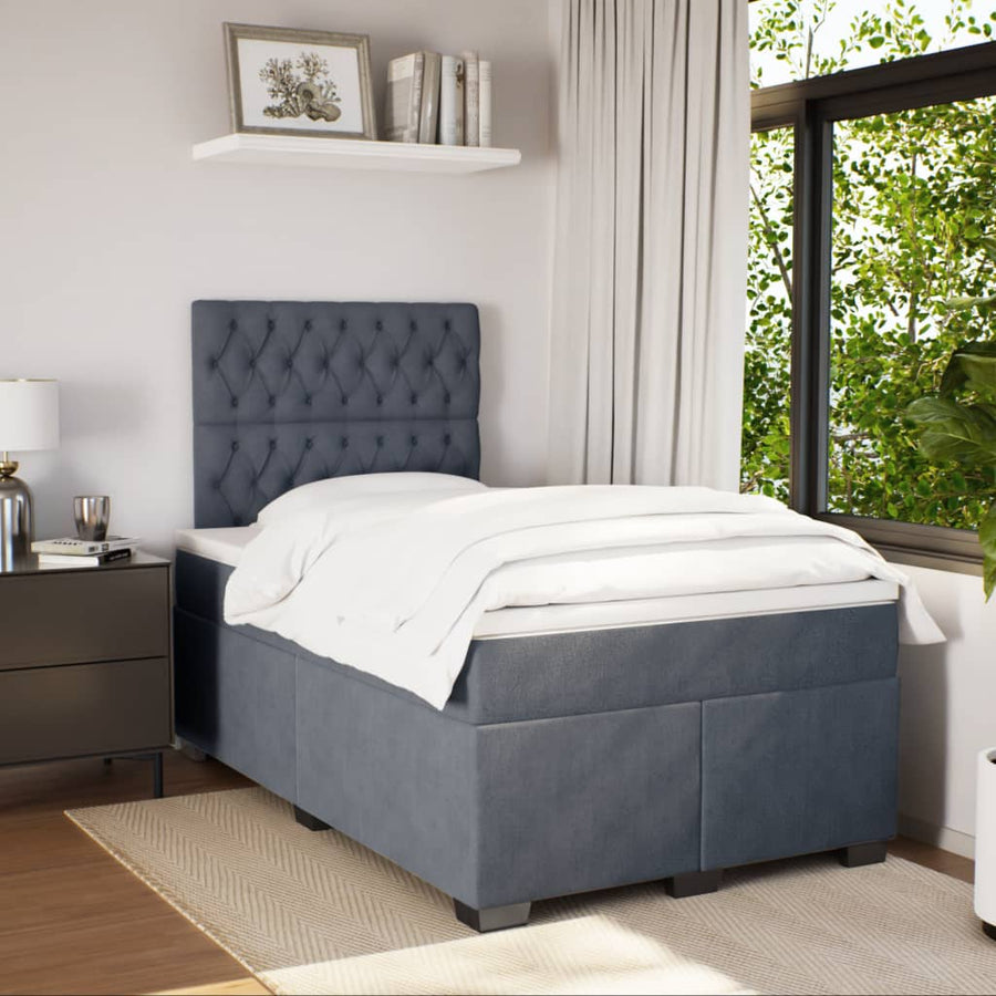 Boxspring met matras fluweel donkergrijs 120x190 cm