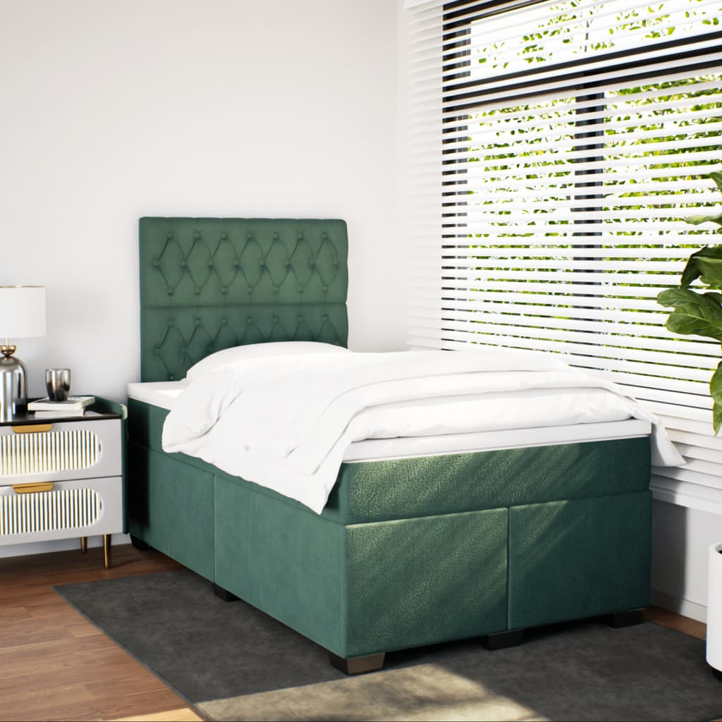 Boxspring met matras fluweel donkergroen 120x190 cm