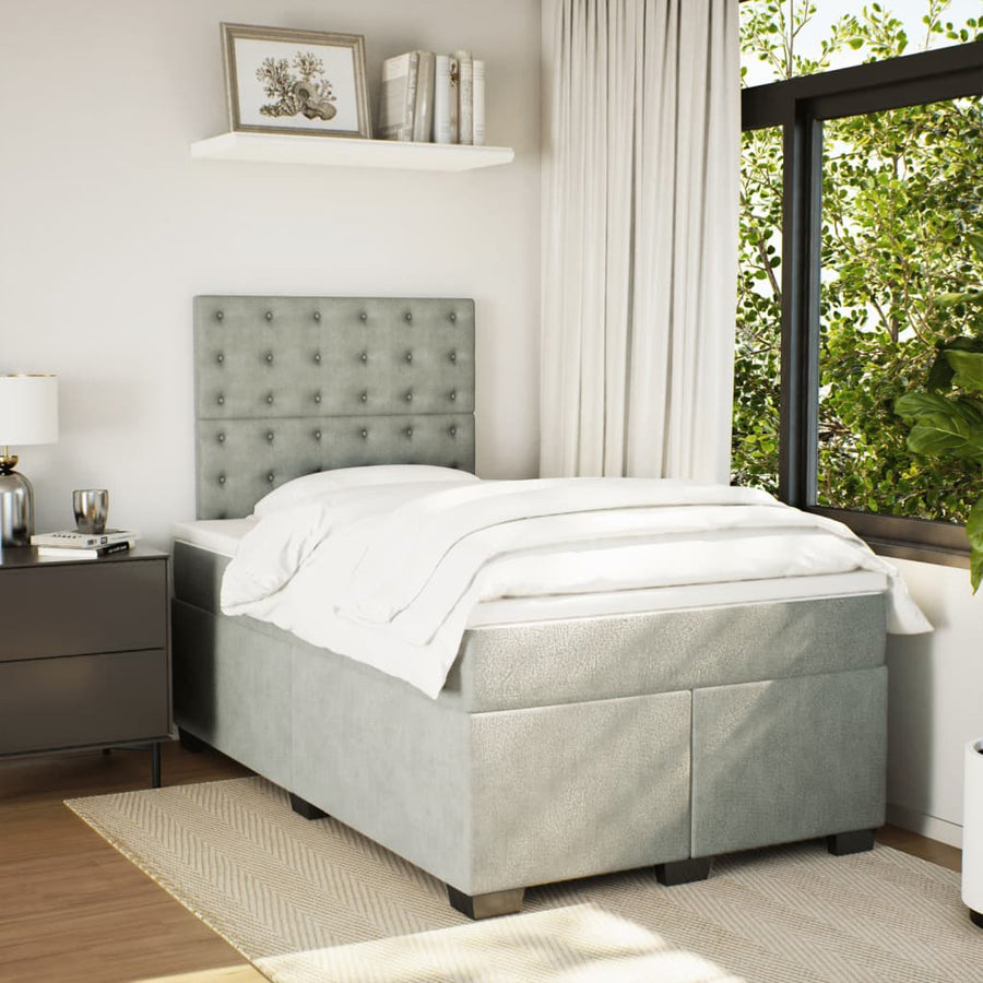 Boxspring met matras fluweel lichtgrijs 120x190 cm